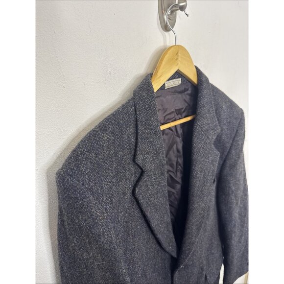 Harris Tweed Mens 44 Wool Black Blue Blazer Wool Sports Coat Scotland - Picture 3 of 9